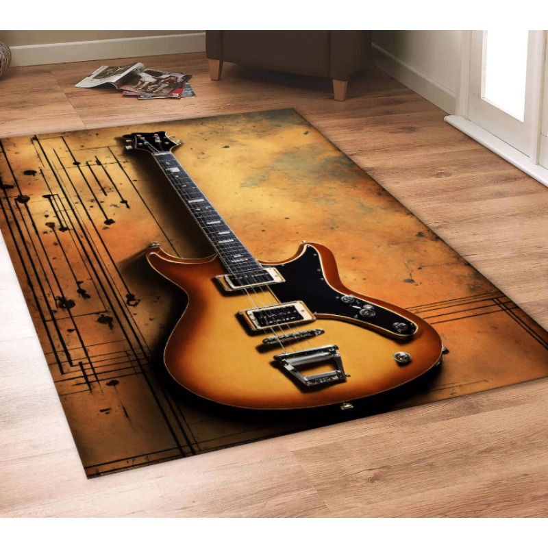 Commercial Printing Icon - Guitar Print Music Theme Rug Modern
